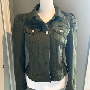 WHBM green puff shoulder denim jacket